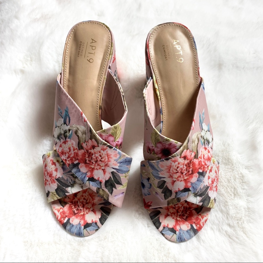 Apt 9 Floral Block Heel Sandal Sz 8.5